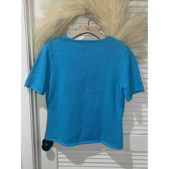 MONTEREY BAY CLOTHING CO. BLUE CROTCHET SUNFLOWER SHORT SLEEVE SWEATER VINTAGE L - Picture 5 of 8